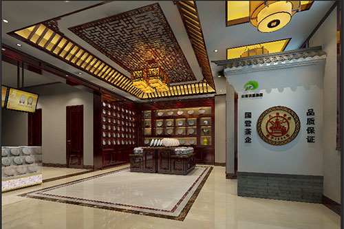 江苏古朴典雅的中式茶叶店大堂设计效果图